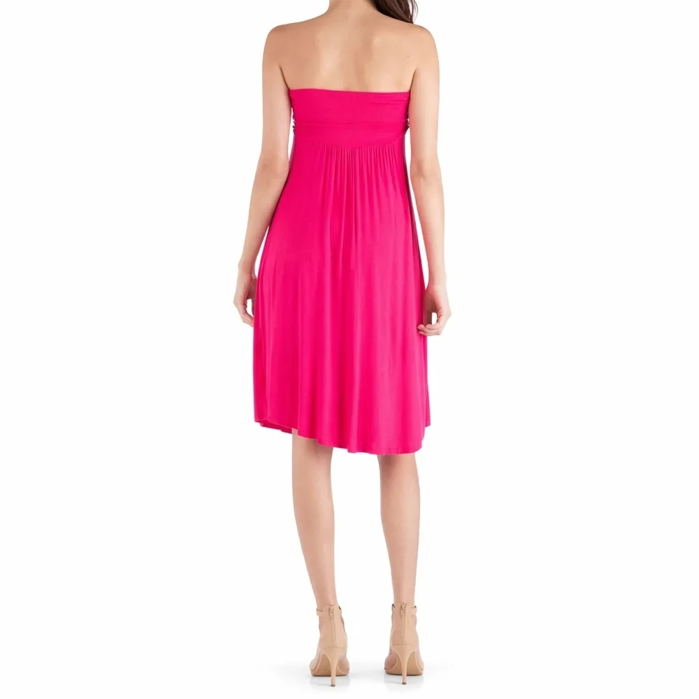 24seven Comfort Apparel Pink Strapless Strechy Empire Waist Mini Dress XL NWT